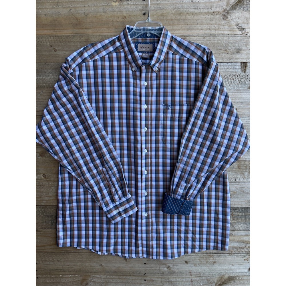 Ariat WF Scout Classic LS Dress Shirt Mens XXL Wrinkle Free Plaid Button Down